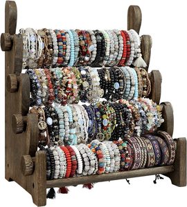 Thiết Kế Cổ Màu Nâu Bằng Gỗ 4 Tier Thanh Vòng Đeo Tay/Bangle Giữ Đồ Trang Sức Đứng Hiển Thị Tổ Chức - Product Image 1