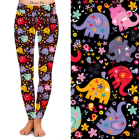 Legging Yoga Wanita Pinggang Tinggi Motif Gajah Warna-warni Celana Ketat Slim Fit Celana Olahraga Motif Bunga Kartun Lucu