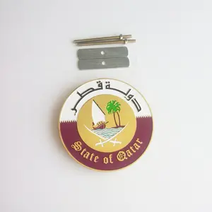 Custom Ronde Vormige Qatar Auto Badge Met Schroef Noten Voor Nationale Dag Geschenken Hoge Kwaliteit Concurrerende Prijs