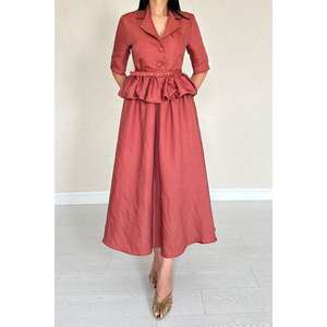 Vestido de fiesta Moccah con volantes, corte en A, cintura con cinturón, escote alto y tela transpirable - Product Image 2