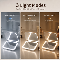 Miroir de poche portable à LED avec grossissement 5X, rechargeable par USB-C, 3 modes d'éclairage, tactile, pour le maquillage