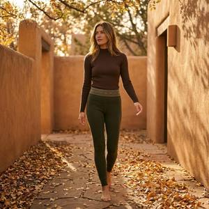 Leggings thermiques en laine <span class=keywords><strong>mérinos</strong></span> 100% pour femmes, lavables en machine, fabrication OEM, 240 g/m², jacquard - Product Image 3