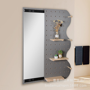 Wavy Wooden Pegboard Sliding Full Length <b>Mirror</b> 6mm Frameless Home Use <b>Storage</b> Shelf Dressing <b>Mirror</b> - Product Image 5