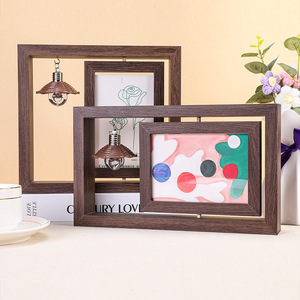 Cadre <span class=keywords><strong>photo</strong></span> rotatif double face <span class=keywords><strong>en</strong></span> bois avec lampe optionnelle, décoration de table pivotante pour photos de couple et de famille, plusieurs tailles, cadres <span class=keywords><strong>en</strong></span> bois - Product Image 1