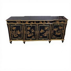 Meuble <span class=keywords><strong>d</strong></span>'<span class=keywords><strong>entrée</strong></span> en bois massif noir et or style rétro, quatre portes, structure intégrée, rangement pour salon et <span class=keywords><strong>entrée</strong></span> - Product Image 5