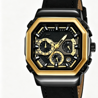 Montre à quartz chronographe carrée pour homme, bracelet en cuir, montre de sport pour homme, calendrier analogique, montre-bracelet décontractée