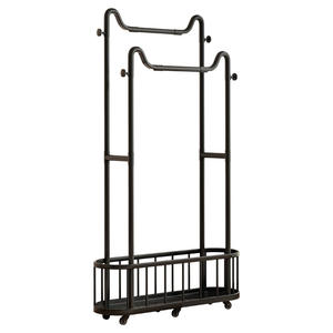 Perchero moderno de pie con doble barra rectangular, tendedero portátil móvil con ruedas para uso doméstico - Product Image 1