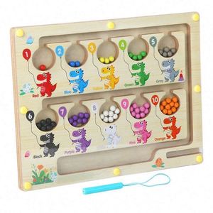 Jeu de labyrinthe magnétique en bois pour l'apprentissage de la motricité fine avec correspondance des couleurs et des nombres et comptage pour les enfants de 2 à 9 ans - Product Image 1