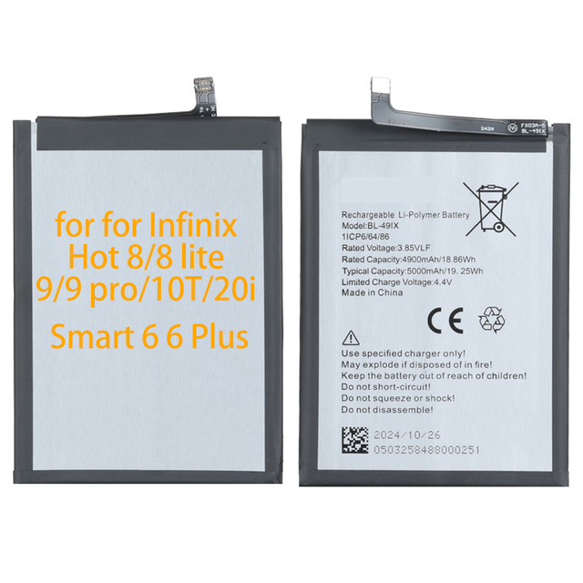 5000mAh Cell Mobile Phone Lithium Battery for Infinix Hot 8 8 Lite 9 9 Pro 10T 20i Smart 6 6 Plus Lithium-ion Batteries BL-491X