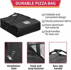 Insulated Polyester Bag Reusable Cartoon Pizza Bag with Label Window Water Proof Double Handle Black Cooler Bag 20L - Product Image 5