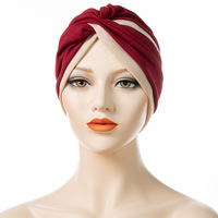 Sombrero turbante de estilo indio trenzado de dos colores para mujer, gorra étnica transfronteriza con plisado cruzado frontal para Mujeres Musulmanas