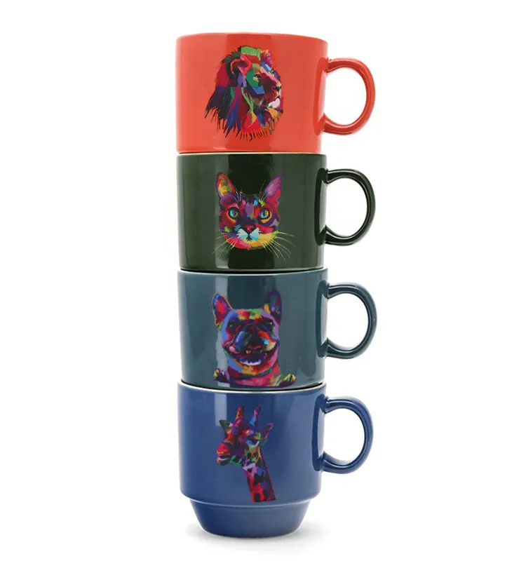 Ensemble de 4 tasses à café expresso en céramique, support en fer, design créatif avec motif géométrique