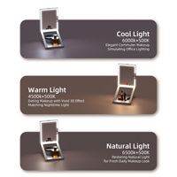 Miroir de courtoisie pliable sur table, personnalisable, rechargeable, avec éclairage LED, grossissement et fonction de pliage