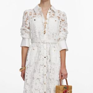 Vestido Largo Elegante de Otoño 2025 para Mujer, con Cinturón de Encaje Floral y Cierre de Gancho, Diseño ODM - Product Image 5
