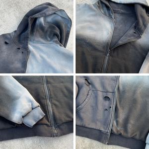 Hoodies en coton de haute qualité, coupe courte, effet usé, 500 g/m², épais, gaufré, réversible, personnalisé, surdimensionné, zippé, délavé - Product Image 5