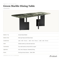 Table à manger en marbre vert naturel de luxe avec base en placage de bois, mobilier de salle à manger moderne pour villa, hôtel, restaurant