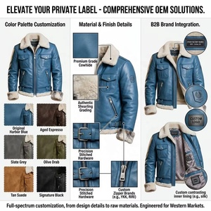 Giacca Aviatore in Pelle OEM da Uomo Invernale in Shearling, Personalizzabile, Vestibilità Corta, Colletto Ampio in Shearling - Product Image 3