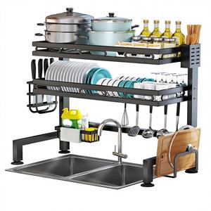 Organisateur d'articles ménagers à double niveau en acier inoxydable, égouttoir à vaisselle et à bols, support de séchage de la vaisselle sur l'évier pour la cuisine - Product Image 1