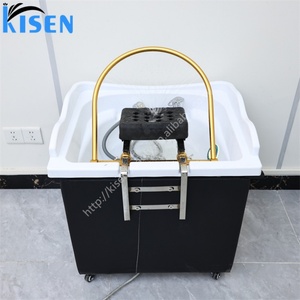 Kisen Bac à shampoing et lavage de cheveux pour salon, avec raccordement aux tuyaux, pour soins capillaires, Noir Blanc Beige Marron, Bac mobile au design moderne - Product Image 3
