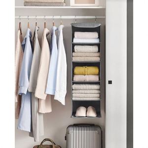 5 Compartments Non-woven Fabric Hanging Sweater Organizer Foldable <b>Wardrobe</b> Storage Bag for Clothes Home Closet Use - Product Image 3