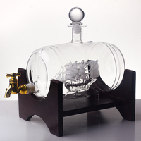 Carafe décorative de 1000ml pour whisky, vin, brandy, baril en verre, avec bateau à l'intérieur
