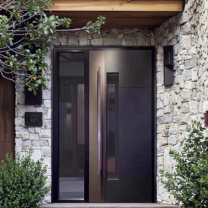 Puerta exterior de madera maciza de diseño moderno de lujo Aplicación al aire libre Entrada frontal con panel de vidrio para uso residencial de Villa - Product Image 4