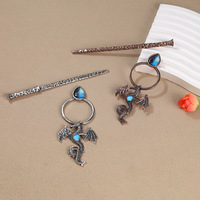Épingle à Cheveux Viking Dragon Pierre de Lune Set Cuivre Antique Bâton Peigne Deux Pièces Femme Cadeau