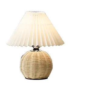 Плиссированная Светодиодная лампа из ротанга, настольные лампы для гостиной, кабинета, прикроватные светильники, декоративный ночник для дома и офиса, подарок