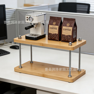 Étagère de rangement de bureau à double niveau en bois de bambou, réglable en hauteur, organisateur de bureau, porte-gobelets à café pour la cuisine - Product Image 3