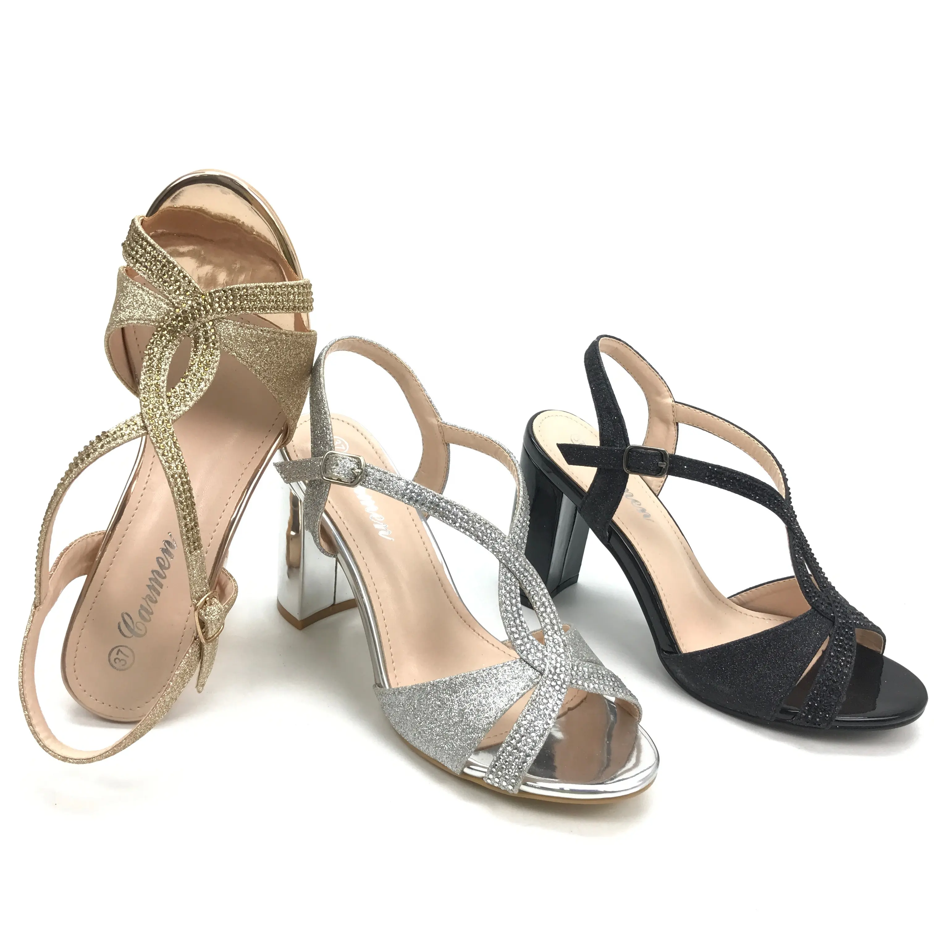 Ladies Open Toe Sandals Diamonds Block Heels Casual Dress Shoes Comfortable Heels for Women