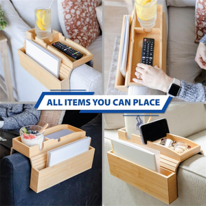 उच्च गुणवत्ता वाले बांस गैर-पर्ची सोफे आर्मरेस्ट ट्रे टेबल लकड़ी सोफे के कप धारक सोफे आर्मरेस्ट ट्रे - Product Image 5