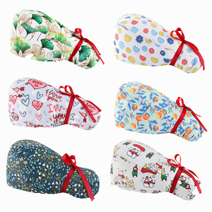 Bonnets de travail ajustables pour infirmières dentaires, type turban bouffant avec ouverture pour queue de cheval et broderie 3D - Product Image 1