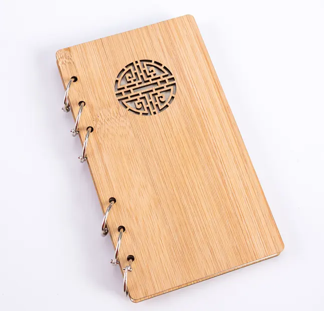 Cuaderno ambiental de madera de bambú, cuaderno de encuadernación en espiral, cubierta de bambú, promoción
