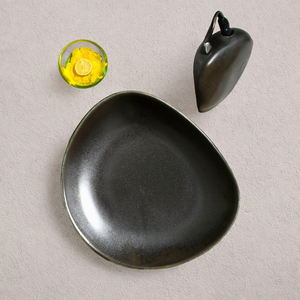 Factory Direct Wholesale Modern Design Irregular Ceramic Hotel Soup and Fish Dinner <b>Plate</b> Triangle Porcelain <b>Black</b> <b>Plate</b> - Product Image 5
