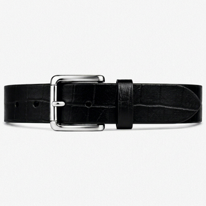 Cinturón de cuero genuino con relieve de cocodrilo negro para hombre con hebilla de metal - Product Image 1