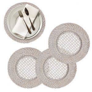 Plaque ronde tissée pour mur <span class=keywords><strong>vert</strong></span> <span class=keywords><strong>Olive</strong></span> chargeur fantaisie gris chargeurs en bois moderne noël décorer bambou lune artisanat 50 pièces - Product Image 1