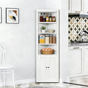 White Corner Metal Storage Cabinet, 2 Doors 5 <b>Adjustable</b> <b>Shelves</b> Freestanding Space Saving Cabinet for Home Kitchen Bathroom Use - Product Image 4