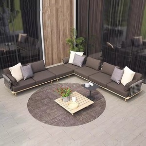 Salon de jardin modulaire moderne en rotin résistant aux intempéries avec coussins imperméables pour jardin 01 Style moderne - Product Image 4
