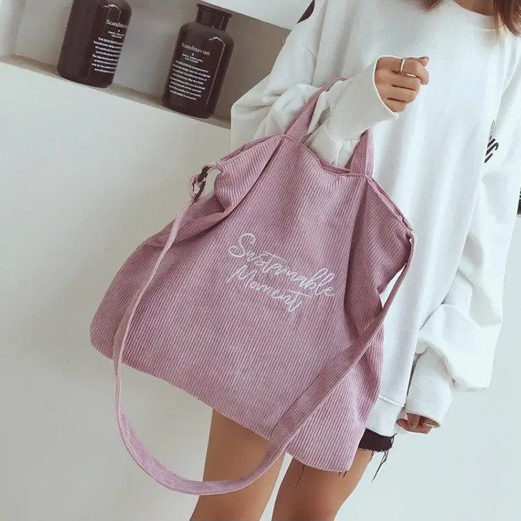 Hot Sale Custom Beach Travel Corduroy Shopping ali Grocery Tote Bag for Women Girls