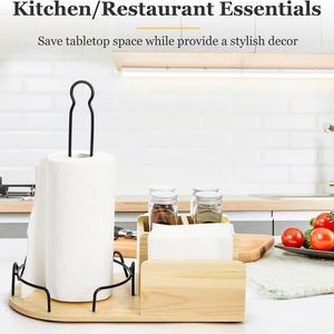 Porte-serviettes en bois avec support à condiments et organiseur de serviettes pour le rangement sur le comptoir de cuisine - Product Image 2
