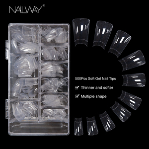 500PCS Half Cover Soft Gel Wide French Design Clear Well Duck Feet Nail Tips 10 taglie a forma <span class=keywords><strong>di</strong></span> ventaglio Flare unghie finte - Product Image 2