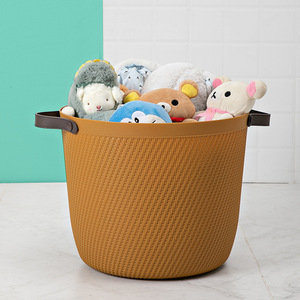 Laundry <b>Basket</b> Round <b>Plastic</b> Portable Clothing Organizer For Bathroom Household Use With Handles - Product Image 3