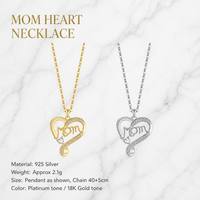 Elegante S925 Sterling Silber Feinschmuck MOM Herz-Anhänger Halskette Kursiv Besetzt mit CZ 2-Tonig Damen Großhandel Bijoux Collares