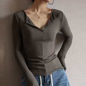 Maglietta Intima a Maniche Lunghe Bianca Chic da <span class=keywords><strong>Donna</strong></span> in Modal di Alta Qualità con Scollo a V, Minimalista, per Autunno Inverno - Product Image 3
