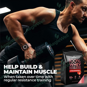 Aeglewell Mélange de protéines de lactosérum 100% natif à bon prix, isolat de protéines de lactosérum, saveur fraise, 2 lb /32 oz (907g) - Product Image 3