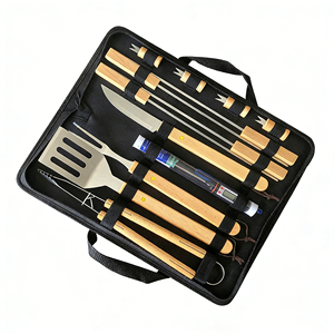 Juego de 13 Utensilios para Barbacoa con Mango de Madera, Herramientas de Acero Inoxidable para Asar, para Cocinar al Aire Libre <span class=keywords><strong>y</strong></span> Acampar - Product Image 1