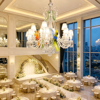Lustre en cristal de verre de Murano de luxe avec décor de perroquet, luminaire suspendu pour hall d'hôtel, grand foyer
