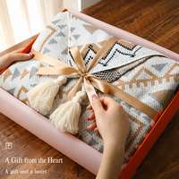 Ensemble de couvertures en tricot bohème, motif géométrique, couverture tissée à franges pour la décoration de la maison, coffret cadeau pour les fêtes