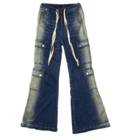 DENIMGUYS Pantalon en jean dégradé Hip Hop pour homme, coupe bootcut, avec cordon de serrage, multi-poches, ample, jambe large évasée