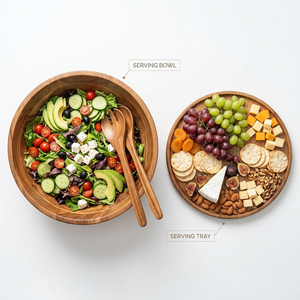 Juego de Tazones de Madera para Servir, Tazón para Mezclar Ensaladas, Cucharas Hechas a Mano, Ecológicas, Plato para Frutas para Fiestas, Diseño Moderno y Minimalista para Cocina - Product Image 6